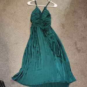 Elegant Teal Pleated Dress
